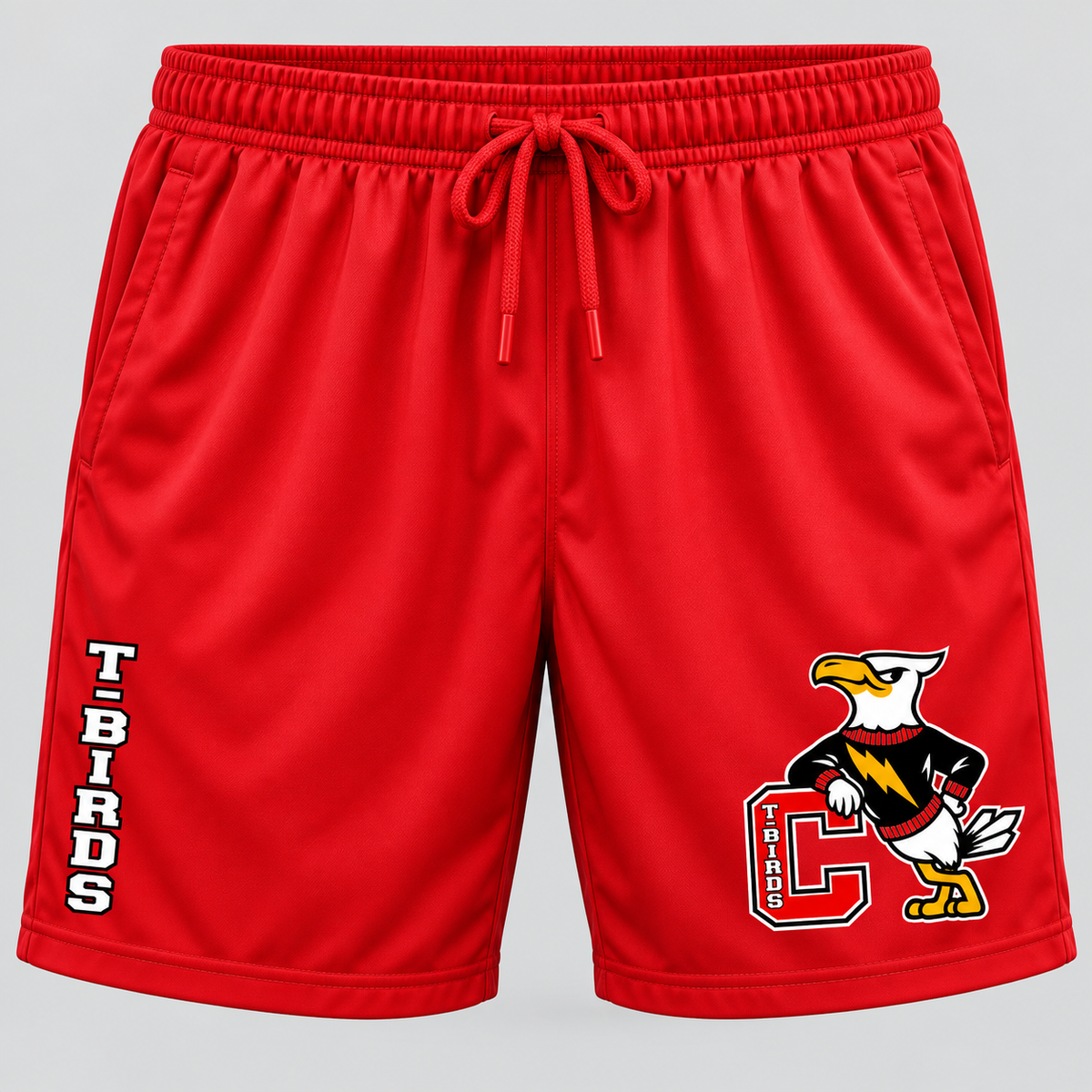 Connetquot T-Birds athletic shorts Red front