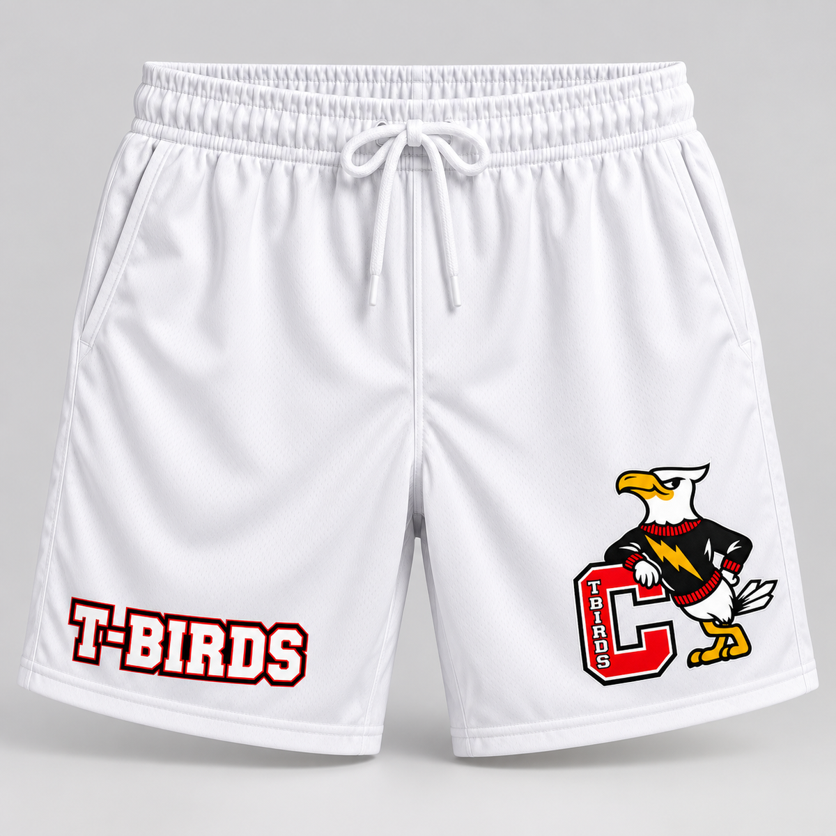 Connetquot T-Birds athletic shorts White front