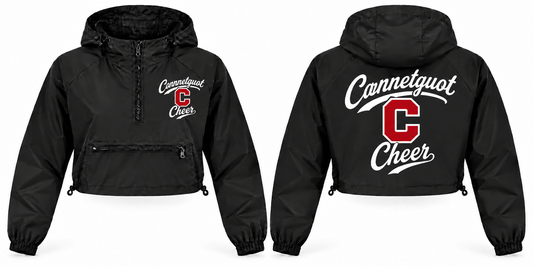 Connetquot Cheer Women's Script Crop Windbreaker - Front & Back in Black