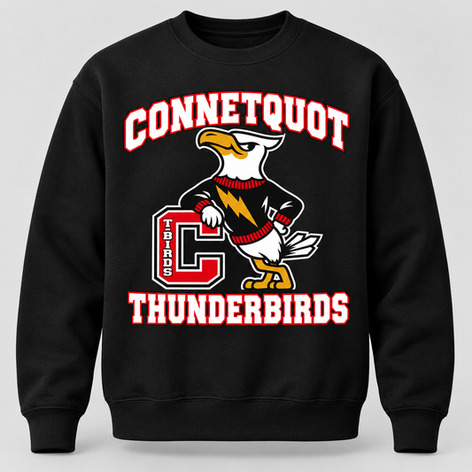 Connetquot T-Birds Heritage Mascot Crewneck — Youth in Black