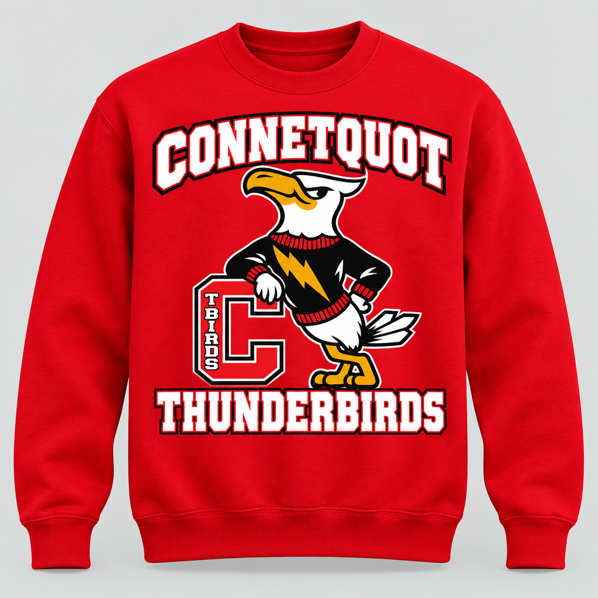 Connetquot T-Birds Heritage Mascot Crewneck — Youth in Red