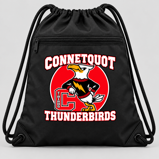Connetquot Thunderbirds Heritage Mascot Zip Drawstring Bag Black