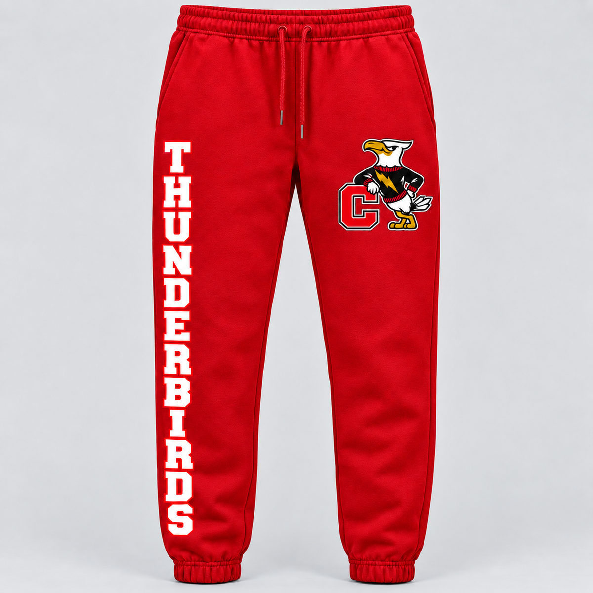 Connetquot T-Birds Heritage Mascot Right-Leg Joggers — Youth in Red