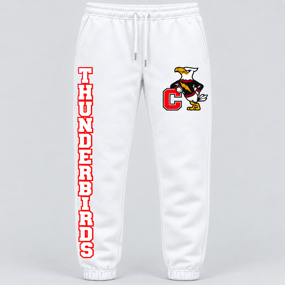 Connetquot T-Birds Heritage Mascot Right-Leg Joggers — Youth in White
