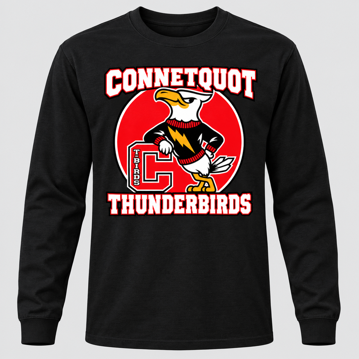 Connetquot T-Birds Heritage Mascot Long Sleeve — Youth in Black