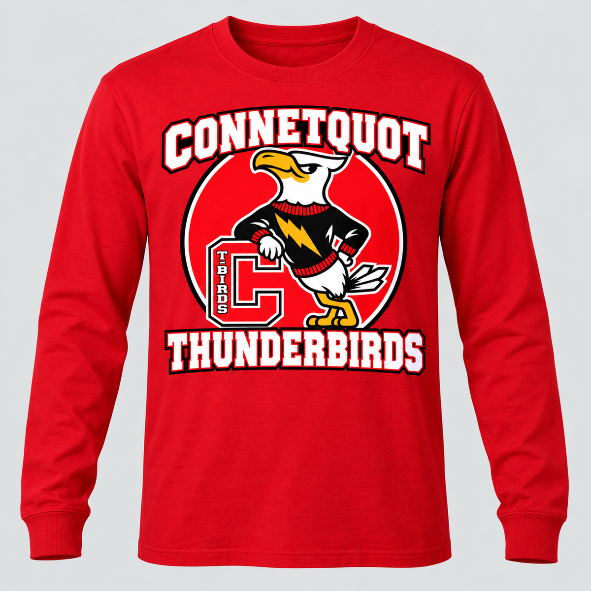 Connetquot T-Birds Heritage Mascot Long Sleeve — Youth in Red