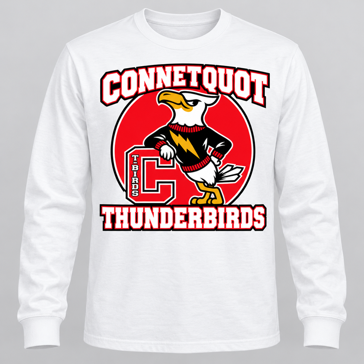 Connetquot T-Birds Heritage Mascot Long Sleeve — Youth in White
