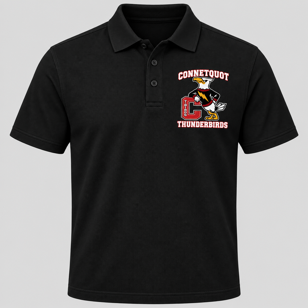 Connetquot T-Birds Heritage Mascot Polo — Adult in Black