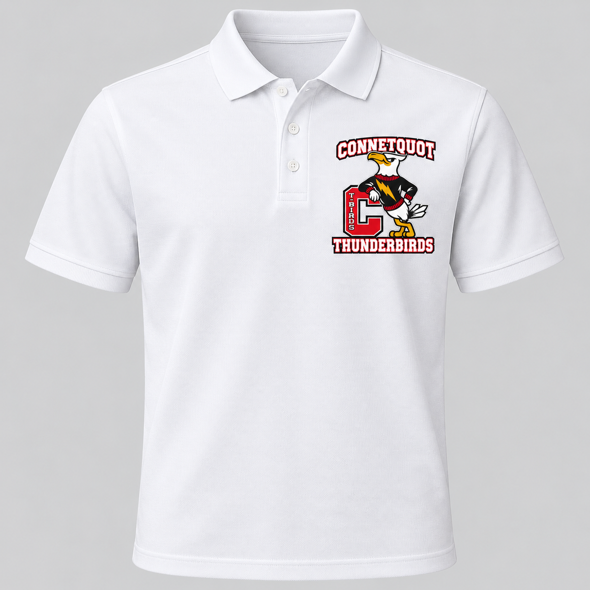 Connetquot T-Birds Heritage Mascot Polo — Adult in White