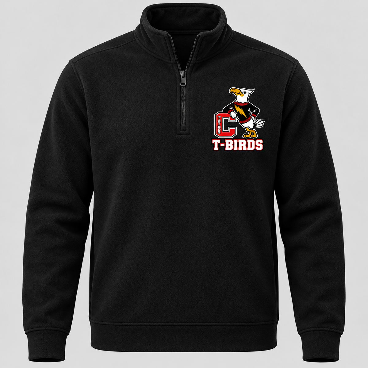 Connetquot T-Birds Heritage Mascot Quarter Zip — Adult in Black