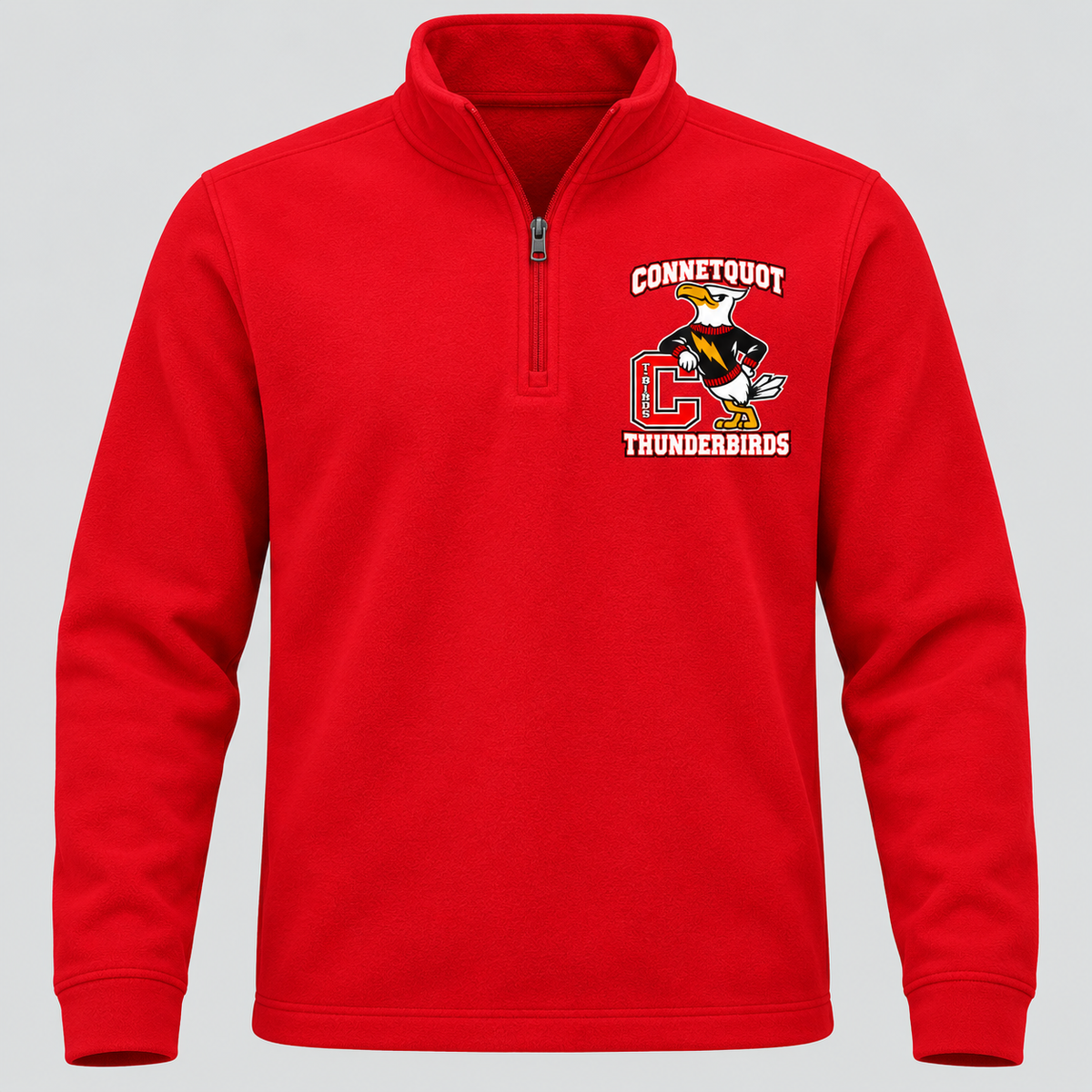 Connetquot T-Birds Heritage Mascot Quarter Zip — Adult in Red