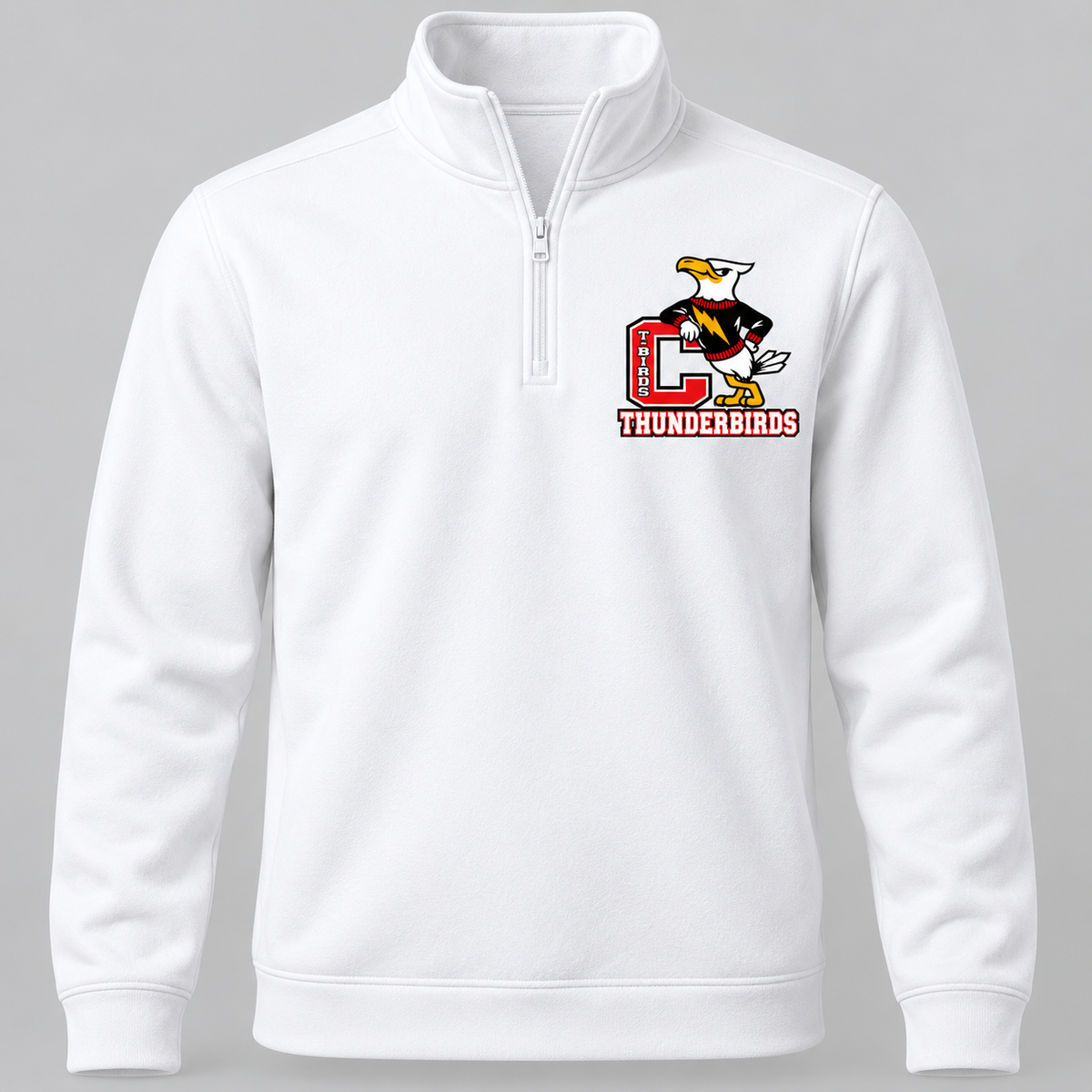 Connetquot T-Birds Heritage Mascot Quarter Zip — Adult in White