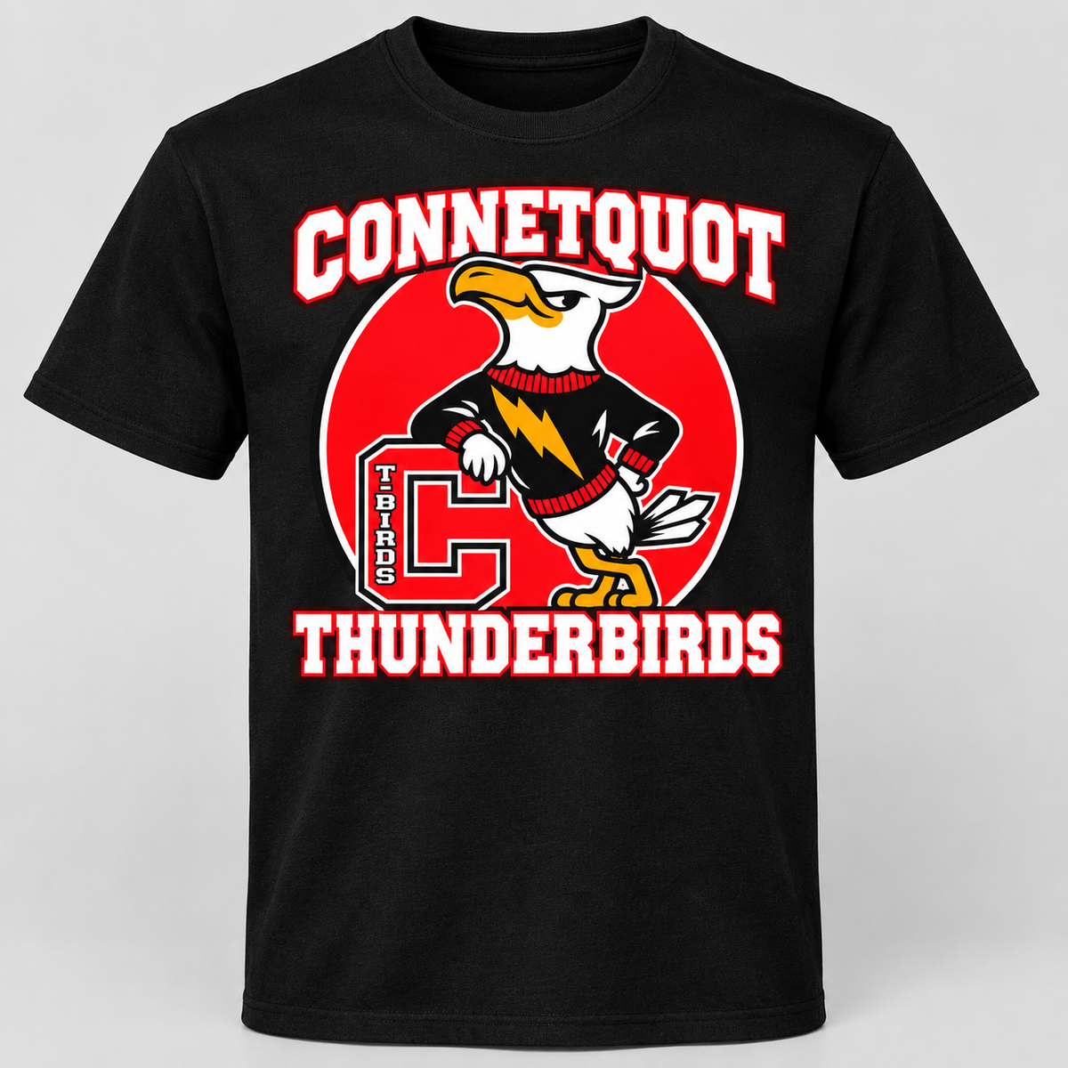 Connetquot T-Birds Heritage Mascot T-Shirt — Youth in Black