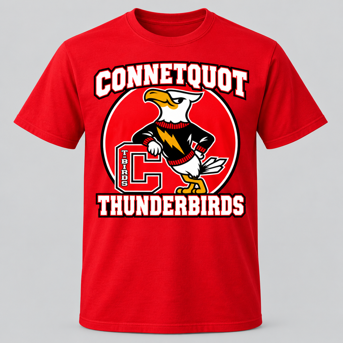 Connetquot T-Birds Heritage Mascot T-Shirt — Youth in Red