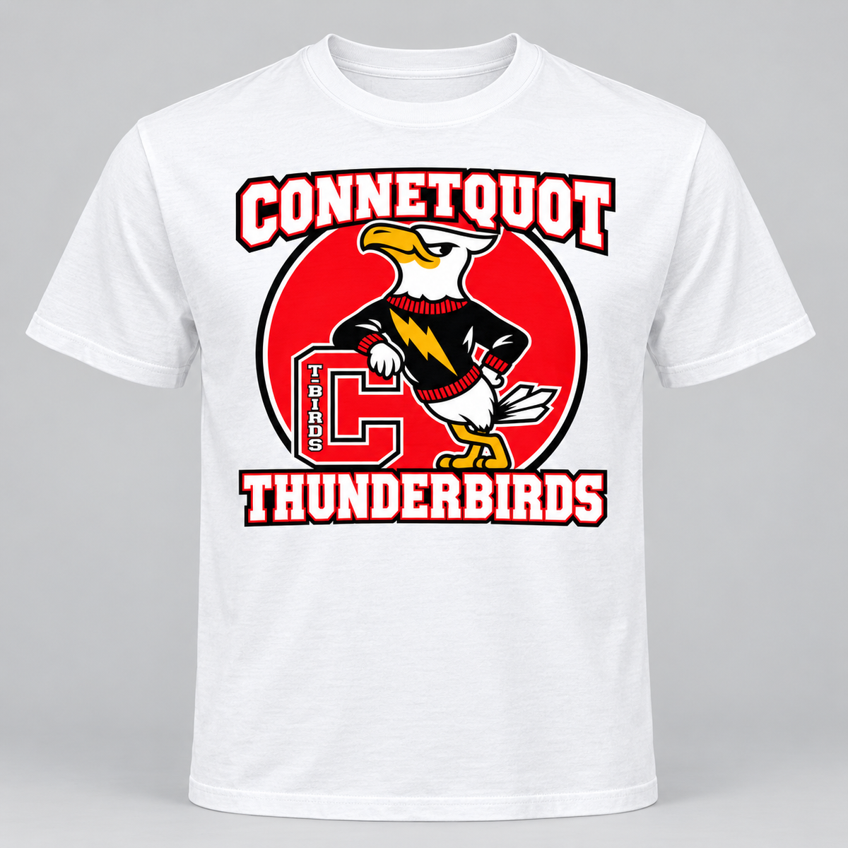 Connetquot T-Birds Heritage Mascot T-Shirt — Youth in White