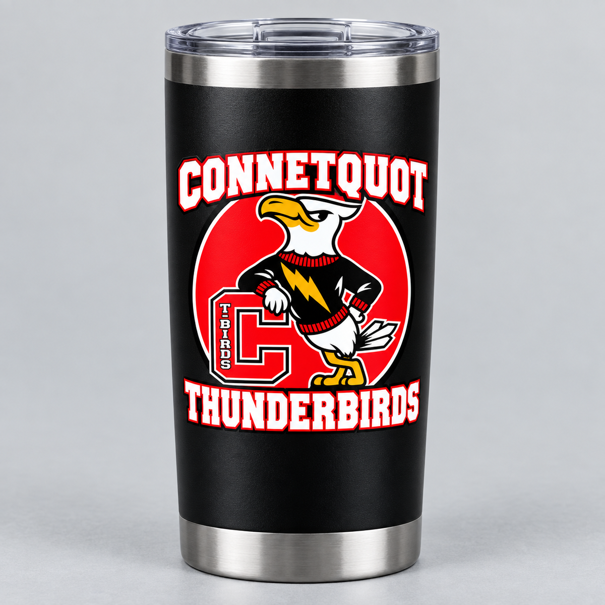 Connetquot Thunderbirds Heritage Mascot 20 oz Tumbler Black