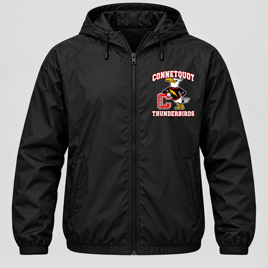 Connetquot T-Birds Heritage Mascot Full-Zip Windbreaker — Adult | Free Name Personalization in Black