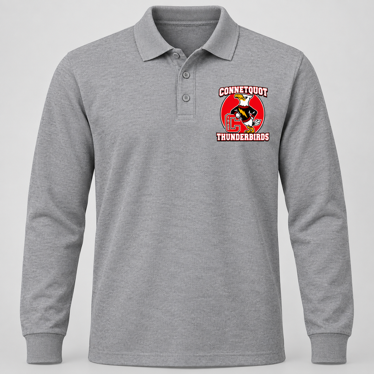 Connetquot Heritage Long Sleeve Polo Heather Gray front