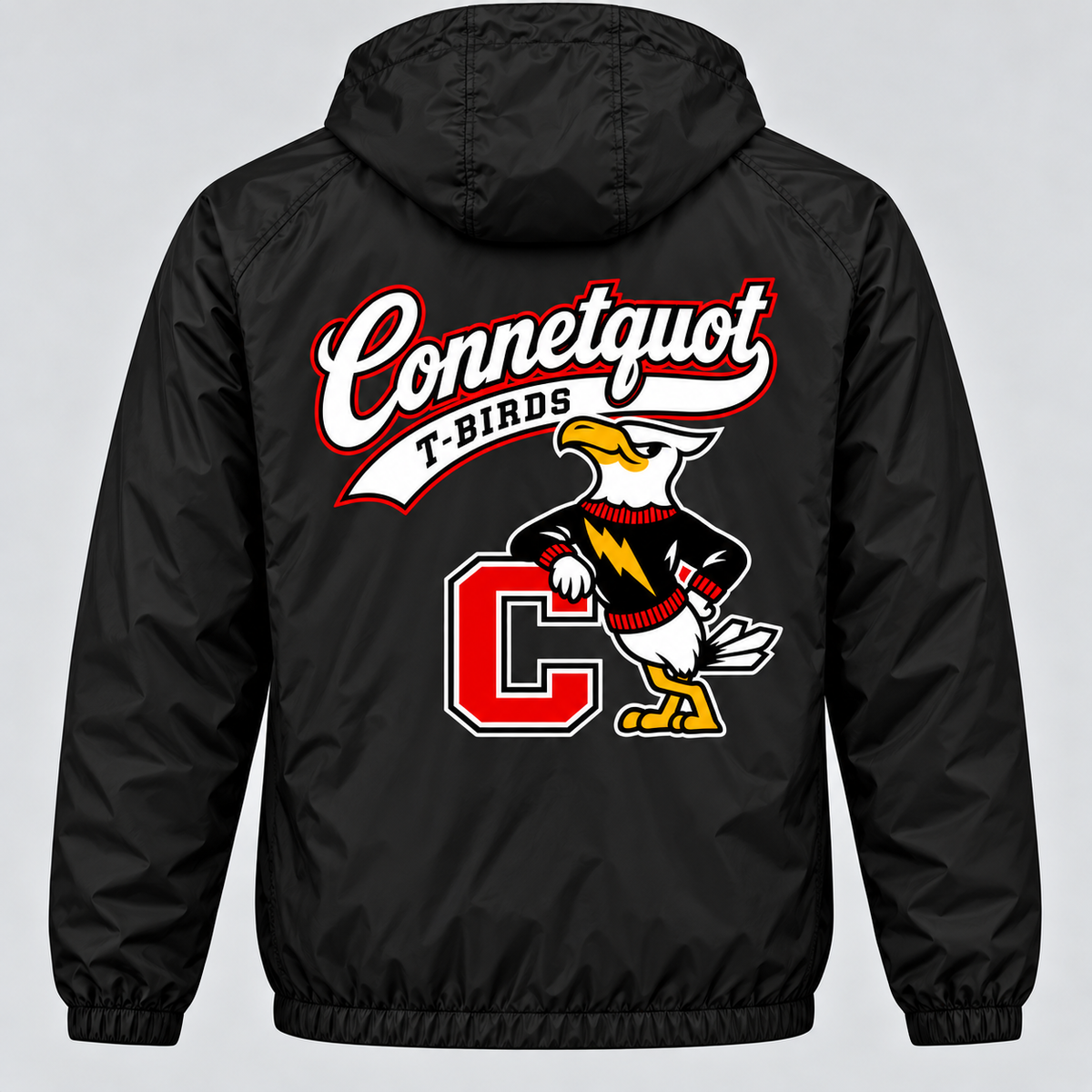 Connetquot script windbreaker Black full back artwork