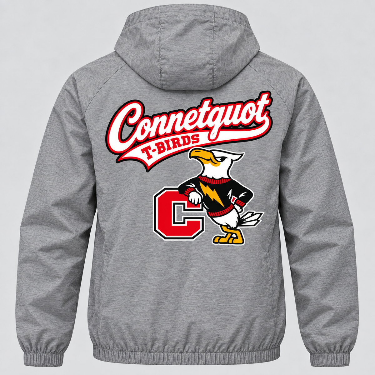 Connetquot script windbreaker Heather Gray full back artwork
