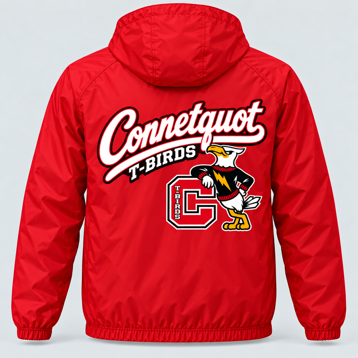 Connetquot script windbreaker Red full back artwork