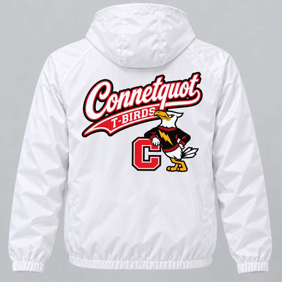 Connetquot script windbreaker White full back artwork