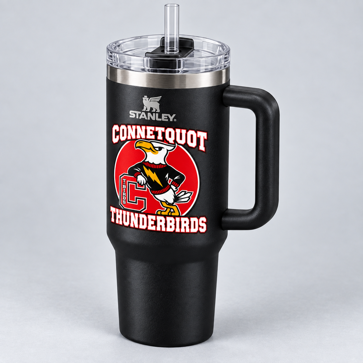 Connetquot Thunderbirds Stanley cup Black 2.0 angled view