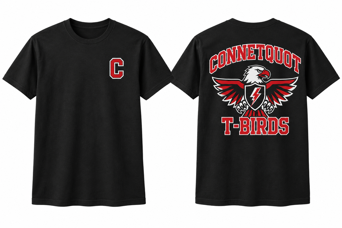 CONNETQUOT T-BIRDS black tee front and back