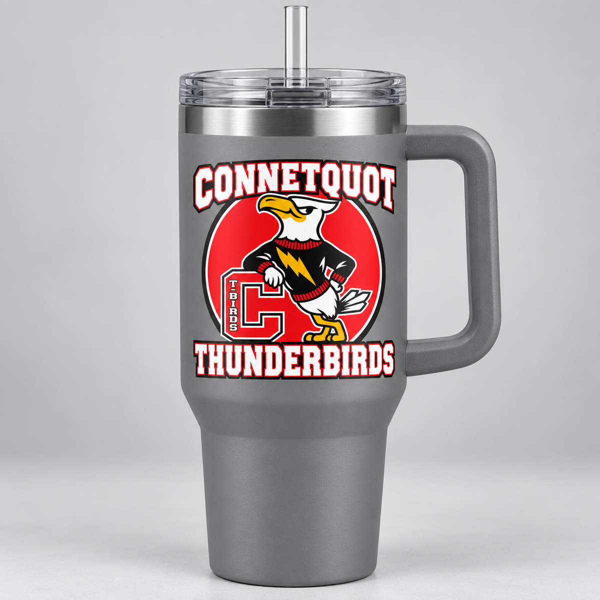 Connetquot T-Birds Heritage 40 oz Handled Tumbler - Gray - front