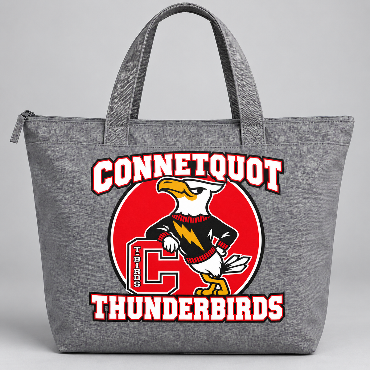 Connetquot T-Birds Heritage Zip Tote Bag - Gray - front