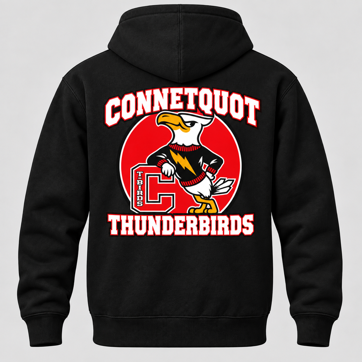 Connetquot heritage zip hoodie Black full back artwork