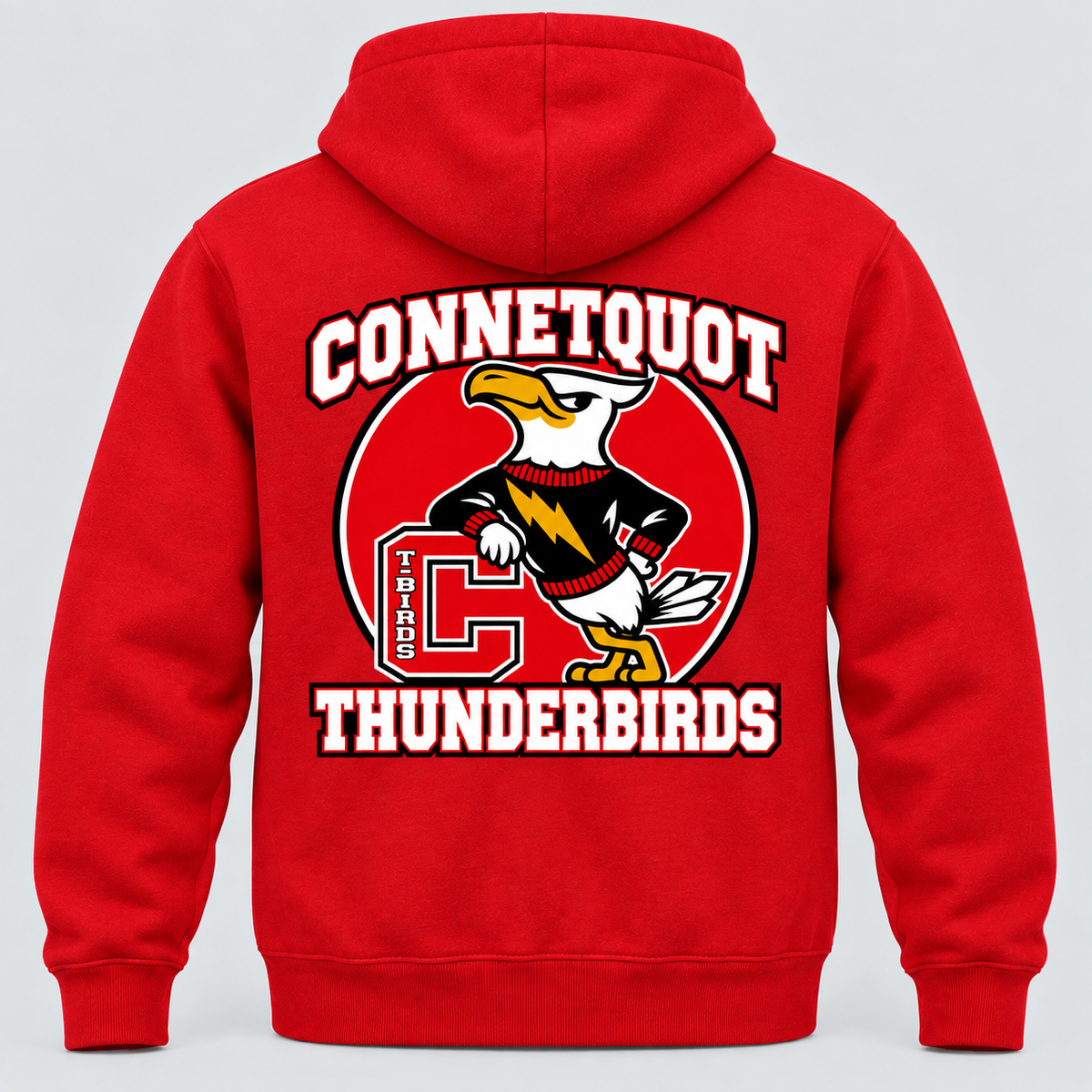 Connetquot heritage zip hoodie Red full back artwork