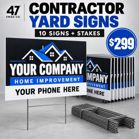 Custom Contractor Yard Signs — 10-Pack with Stakes — sample personalized design, from $299