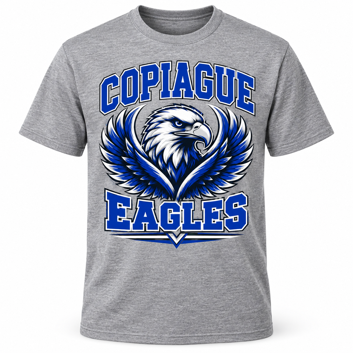 Copiague Eagles Collegiate Tee in Heather Gray, front view