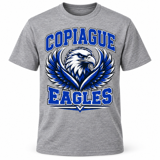 Copiague Eagles Collegiate Tee in Heather Gray, front view