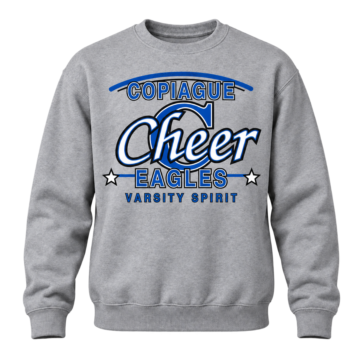 Sport Grey Copiague Eagles Cheer varsity-script adult crewneck front view