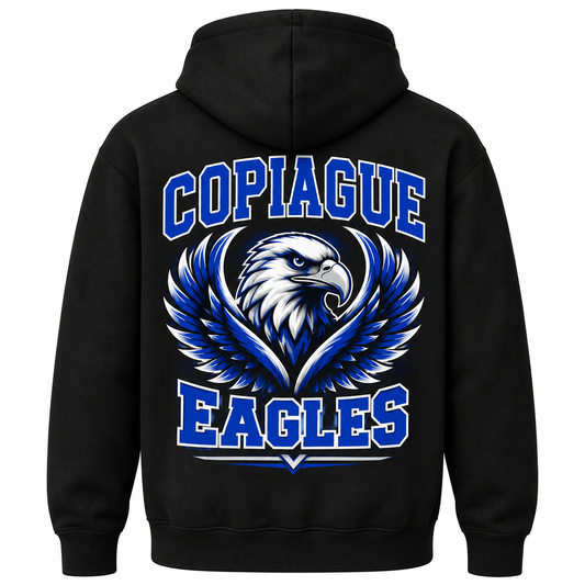 Copiague Eagles Varsity Hoodie — single black garment back view