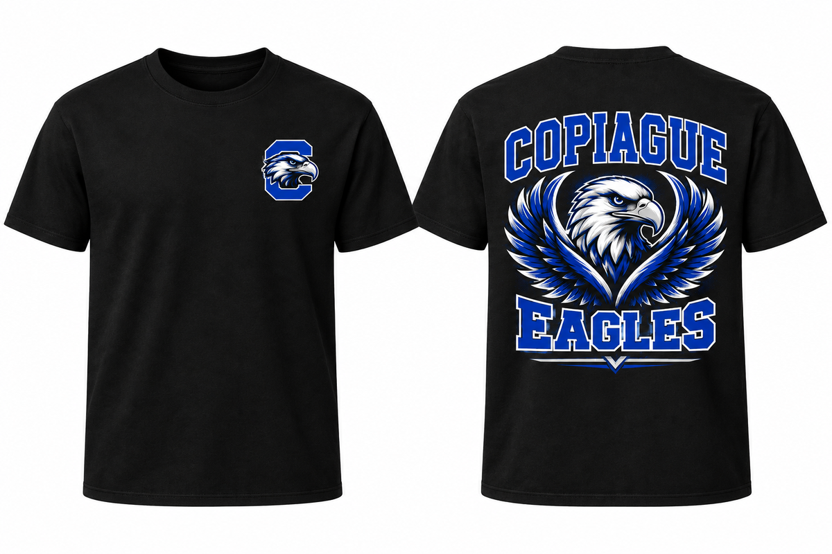 Copiague Eagles black tee front and back mockup