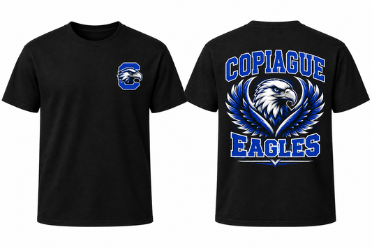 Copiague Eagles black tee front and back mockup