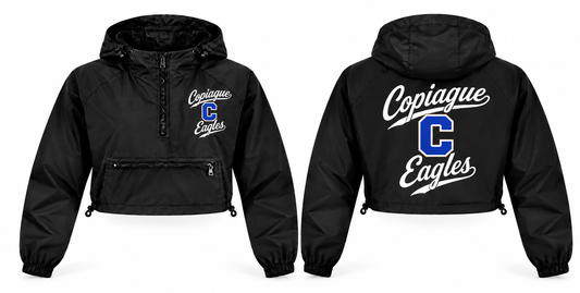 Copiague Eagles Women's Script Crop Windbreaker - Front & Back in Black