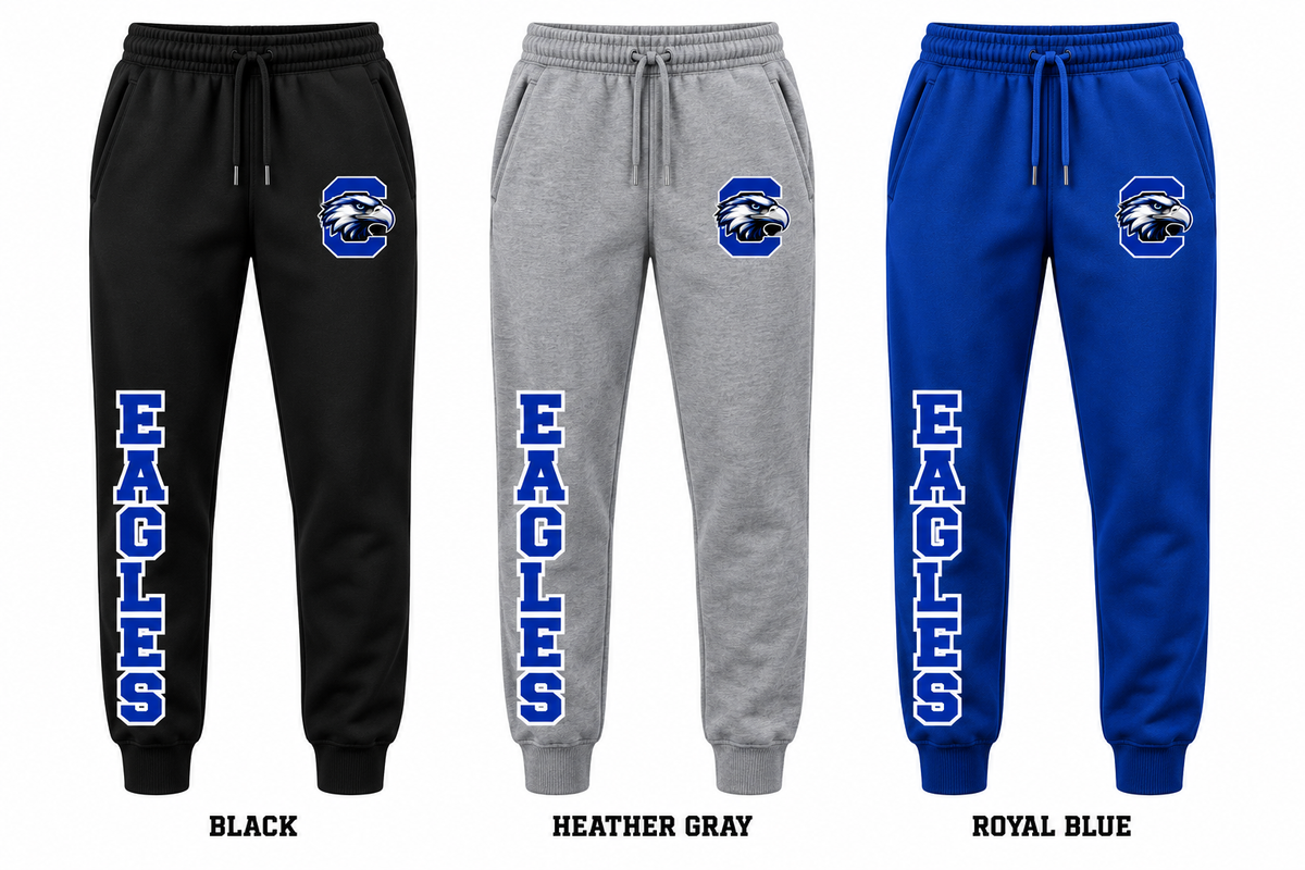 copiague varsity joggers in Black, Heather Gray and Royal Blue
