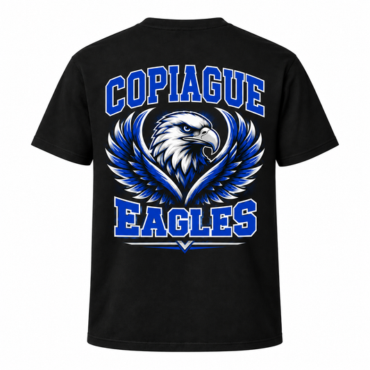 Copiague Eagles Varsity Tee — single black garment back view