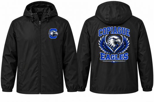 Copiague Eagles Varsity Windbreaker — Black front and back