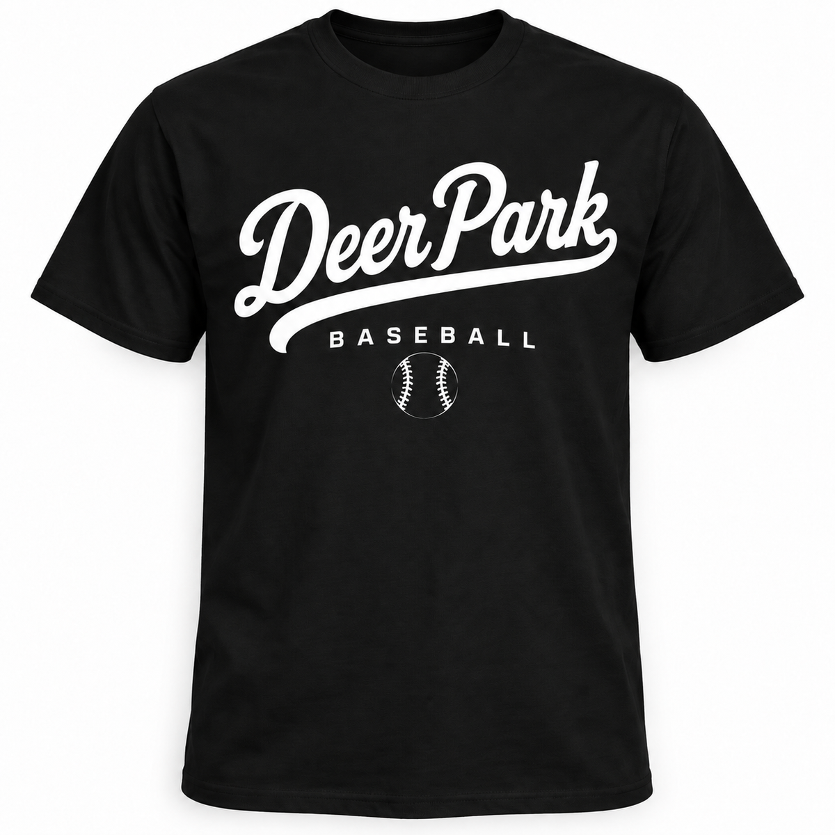 Deer Park Baseball Diamond Script Tee — Black