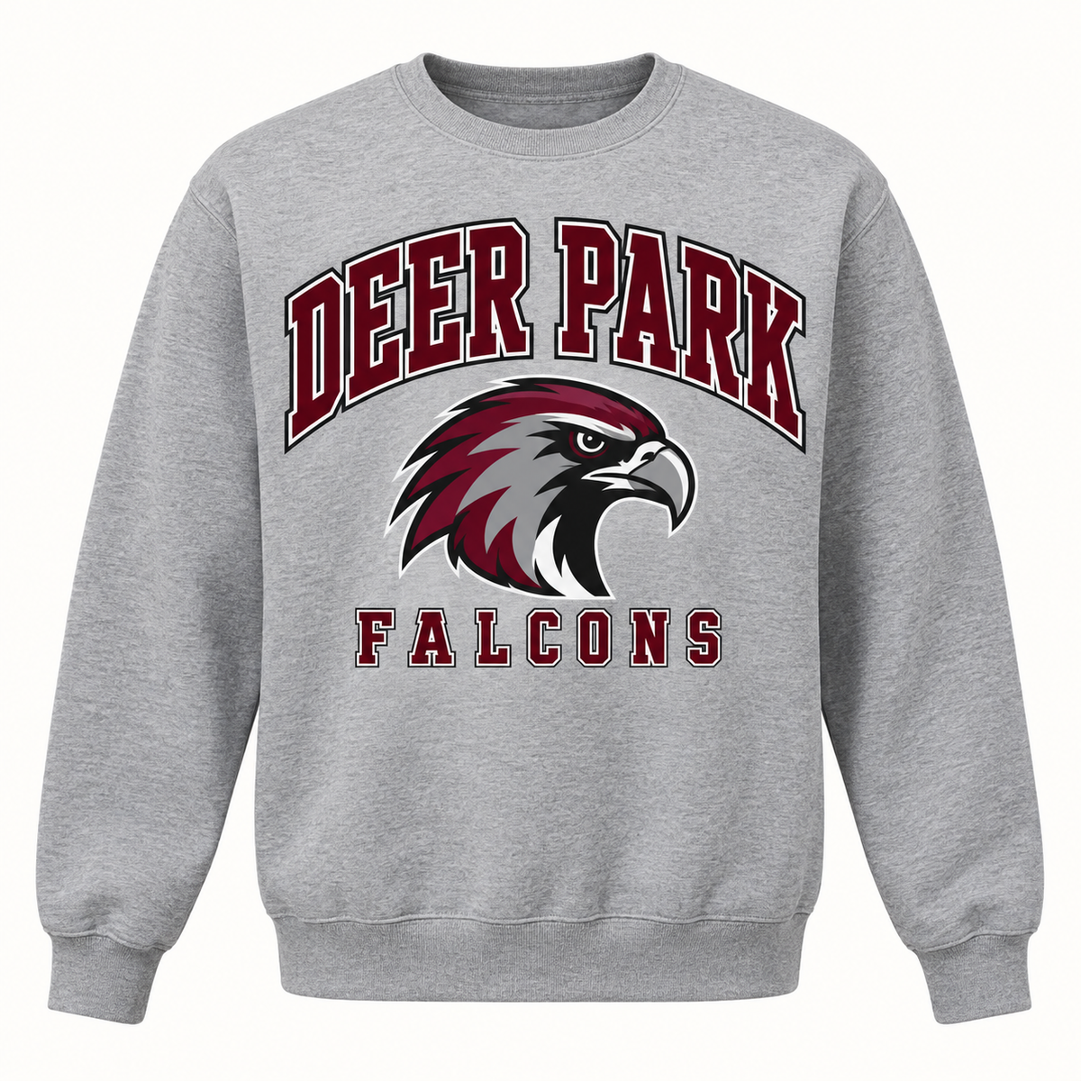 Deer Park Falcons Campus Crewneck Sweatshirt in Heather Gray