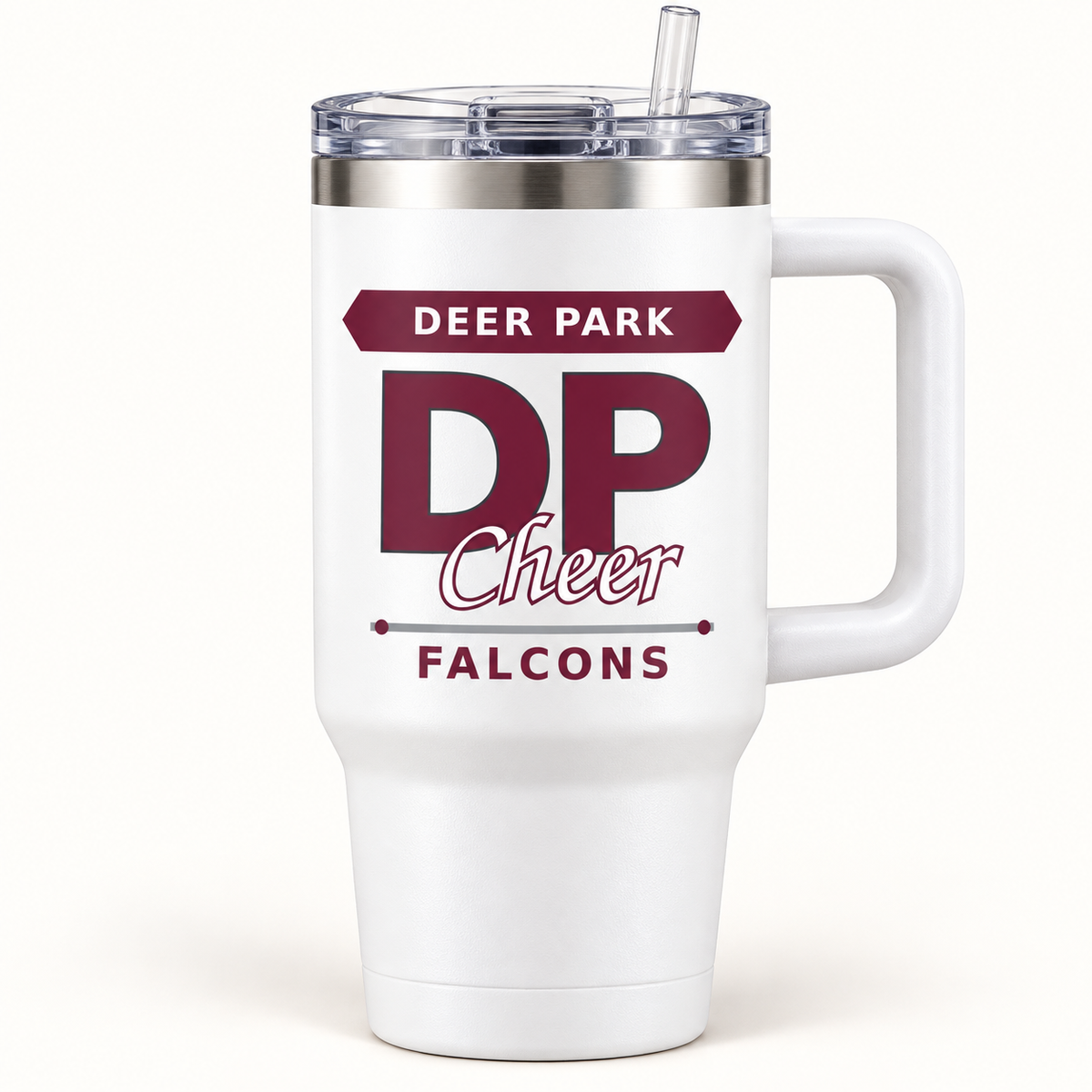 White Deer Park Falcons Cheer 40 oz handled tumbler with lid and straw