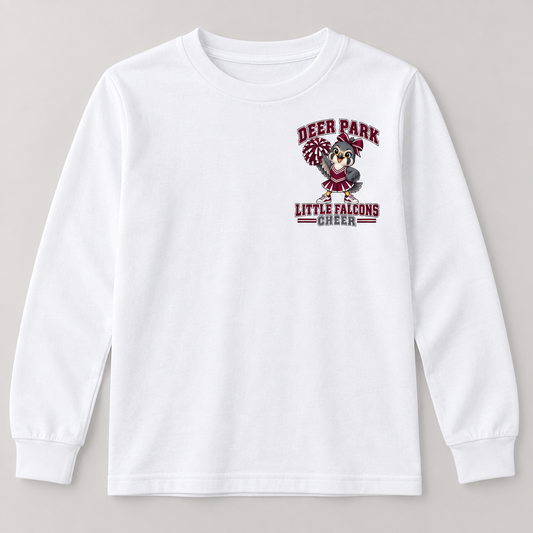 Deer Park Cheer Little Falcons youth long-sleeve T-shirt in White with left-chest badge
