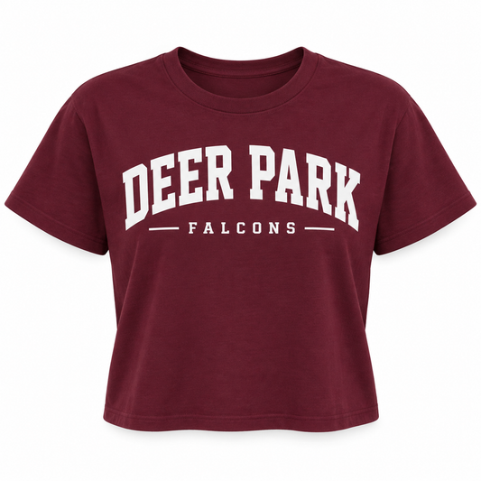 Deer Park Women's Collegiate Crop Tee — Maroon