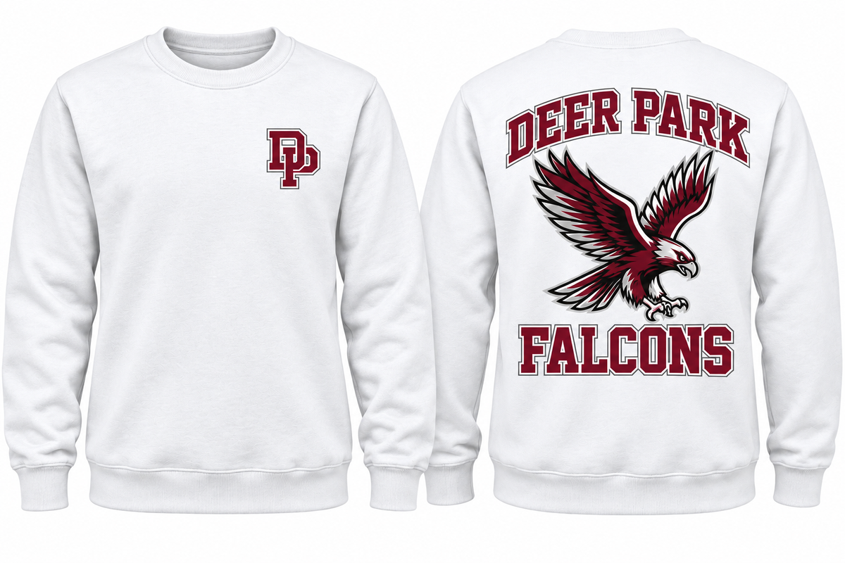 Deer Park Falcons Varsity Crewneck — White