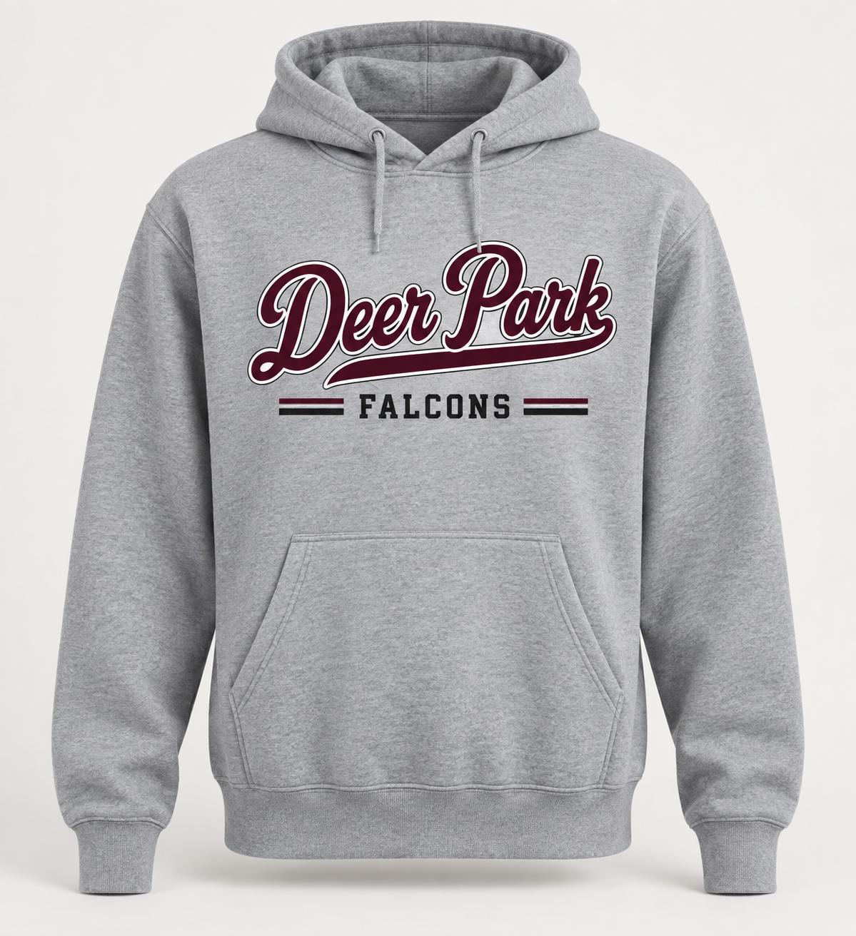Deer Park Falcons Heritage Script Pullover Hoodie in Heather Gray — front view